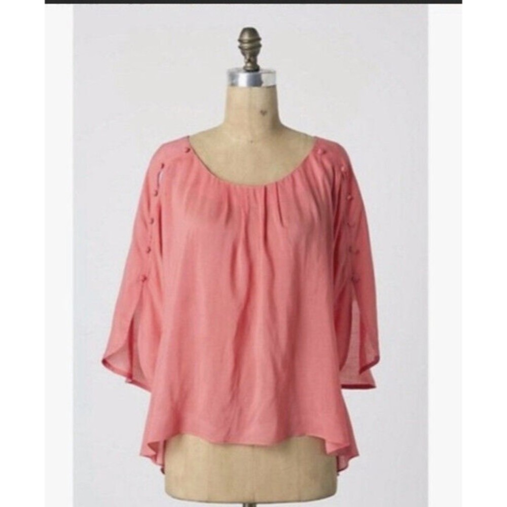 Anthropologie Maeve Braxton Button Sleeve Blouse Coral Top